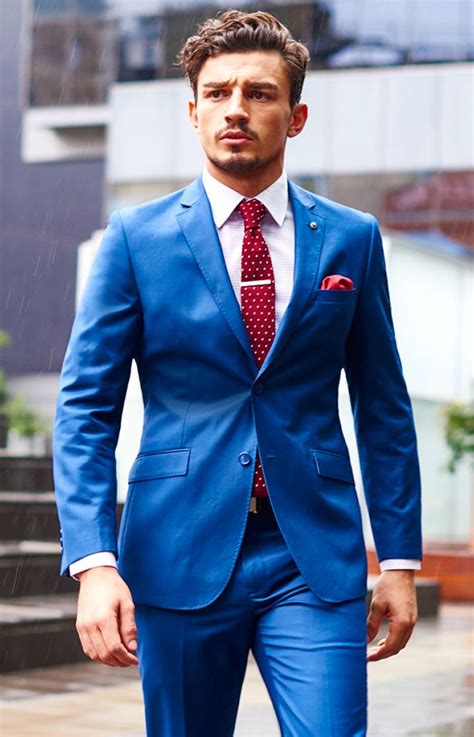 Groomsmen color suit | Blue suit men, Light blue suit, Blue shirt red tie