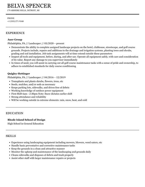 Landscaper Resume Samples | Velvet Jobs