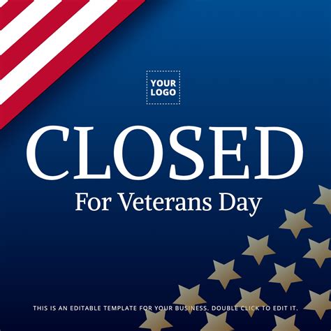 Closed for Veterans Day editable poster