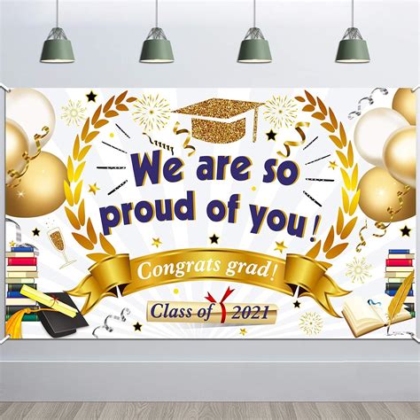 HOWAF Large Graduation Background Banner for Graduation Party Decoration 2021, We Are So Proud ...