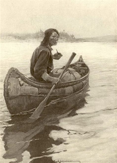 an old photo of a man in a canoe