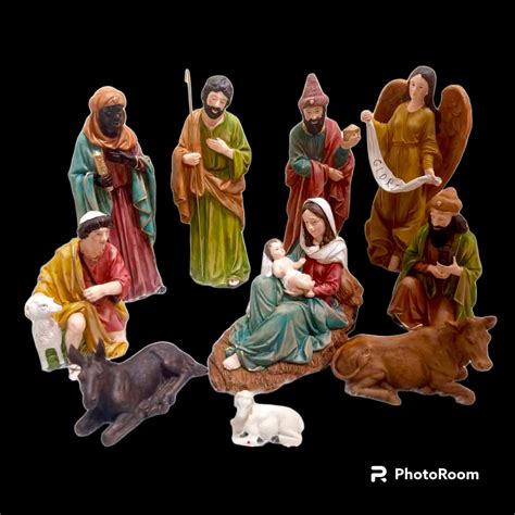 12 Inches Christmas Belen Nativity Set Fiber Resin 10pcs Handmade ...