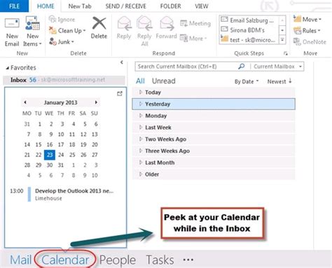 Using Folder Pane/Peek feature for quick Outlook previews