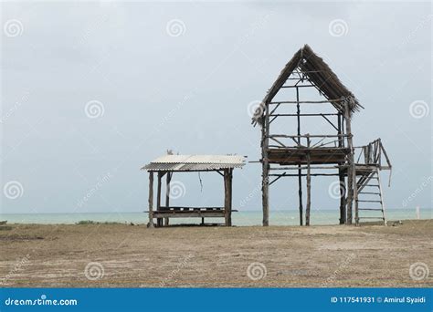 Bamboo Hut Over Beautiful Beach and Tropical Sea Under Bright Sunny Day Stock Image - Image of ...