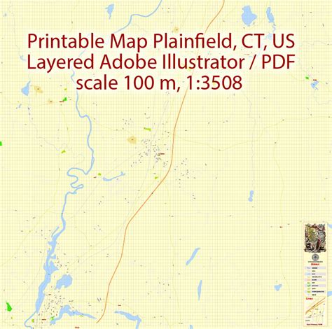 Plainfield PDF Vector Map Connecticut US detailed City Plan scale 1:3508 full editable Adobe PDF ...