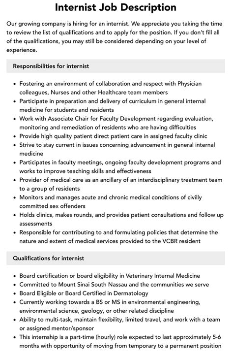 Internist Job Description | Velvet Jobs