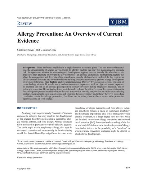 (PDF) Allergy Prevention: An Overview of Current Evidence