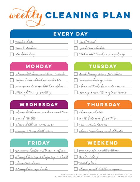 Free Printable Weekly Cleaning Schedule Chart