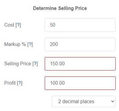 Cost and Markup to Selling Price Calculator