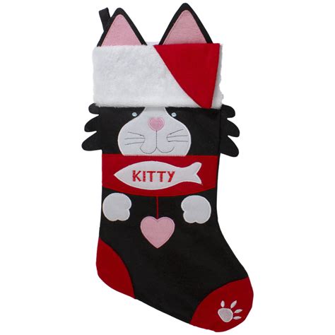 19.5" Black and Red Embroidered Kitty Cat Christmas Stocking - Walmart.com