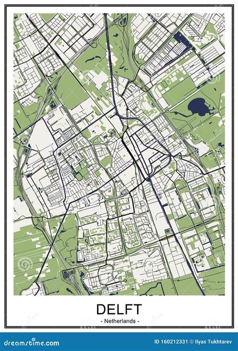 Map of the City of Delft, Netherlands Stock Illustration - Illustration of place, plas: 160212331