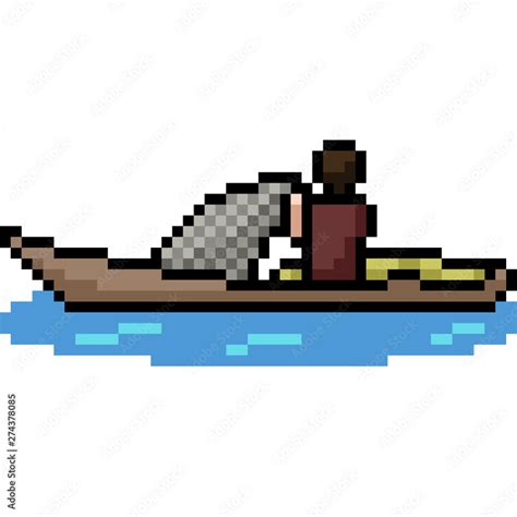 vector pixel art fishing boat Stock Vector | Adobe Stock