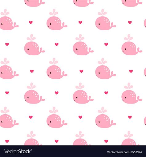 Cute background with cartoon pink whales Vector Image