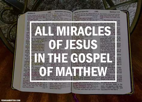 Open Bible on a coffee table, on top a text saying all miracles of ...