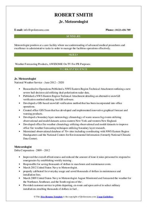 Meteorologist Resume Samples | QwikResume