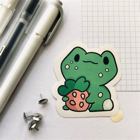 Frog sticker, cottagecore, Kawaii strawberry froggo stickers ...