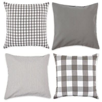 4pk 18"x18" Assorted Square Throw Pillow Covers Gray/white - Design Imports: Cotton, Decorative ...