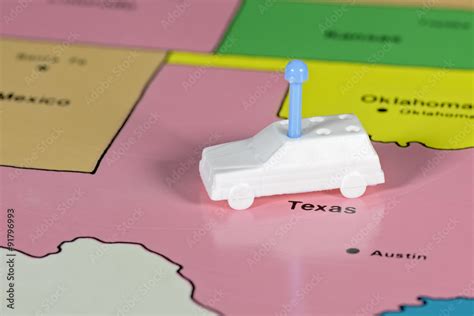 Toy car on a map of texas Stock Photo | Adobe Stock