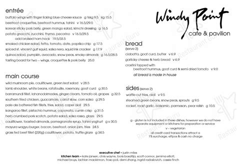 Menu at Windy Point Restaurant, Belair, Windy Point Lookout