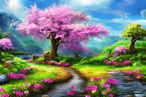 Spring Fantasy Landscape Background · Creative Fabrica