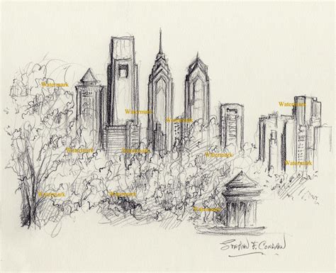 Philadelphia Skyline Sketch at PaintingValley.com | Explore collection ...