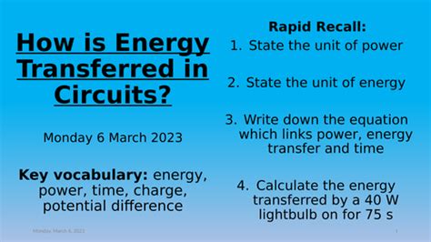 Physics - Energy Transfer in Circuits | Teaching Resources