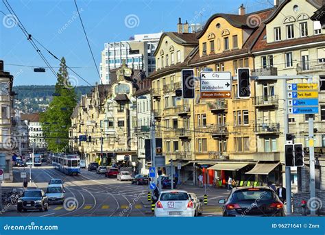 Zurich street, Switzerland editorial photo. Image of outdoor - 96271641