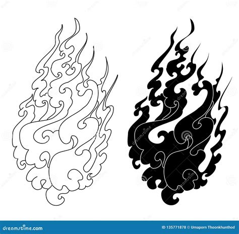 Fire Tattoo for Printing.Black and White Sticker Fire Isolate on White Background Stock Vector ...