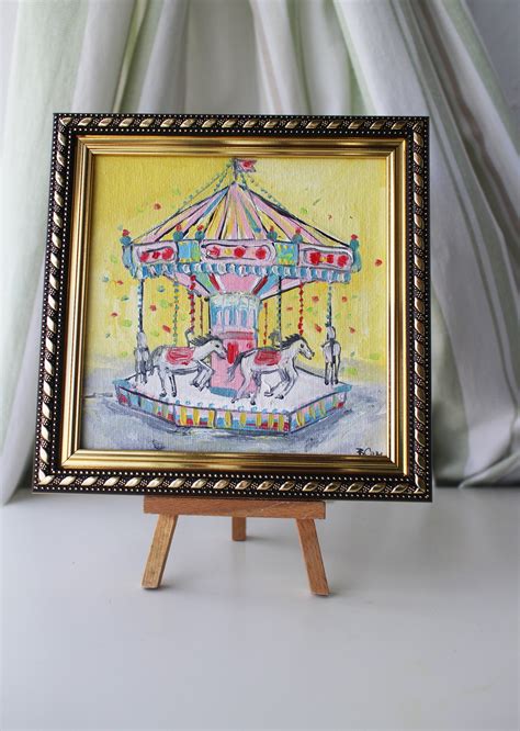 Carrousel Carousel Oil Painting Framed Original 6x6 In Small | Etsy