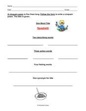 Cinquain poem Worksheet for 2nd - 5th Grade | Lesson Planet