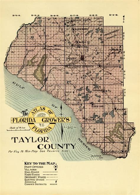 an old map of the city of taylor county, florida with roads and major cities