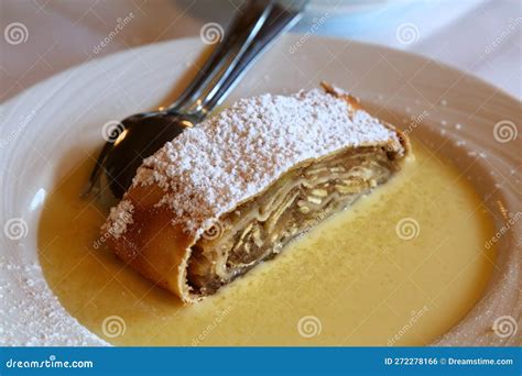 Apple Strudel with Vanilla Sauce in Austria Stock Photo - Image of apfelstrudel, sweet: 272278166