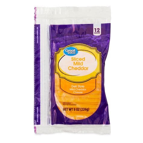 Buy Great Value Deli Style Sliced Mild Cheddar Cheese, 8 oz, 12 Count ...