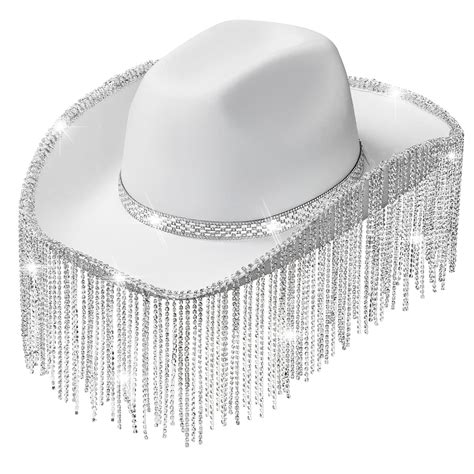 Rhinestone Cowgirl Hat Bling Diamond Fringe Cowboy Hat Western Hat Glitter Cowboy Hat for Men ...