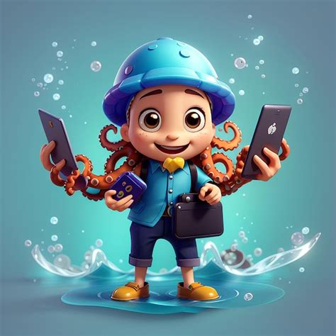 Premium Photo | Cute Octopus Multitasking Cartoon Vector Icon ...