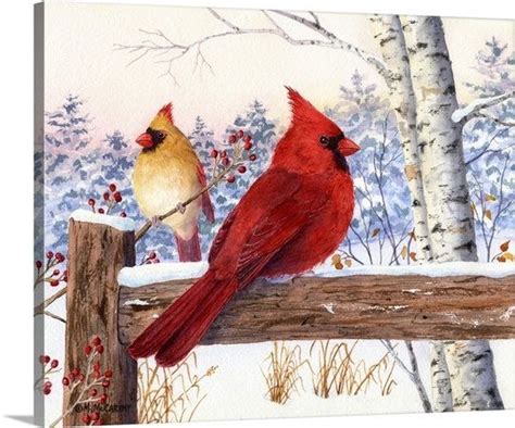 Cardinal pair with birch | Cardinal painting, Cardinal birds art, Painting