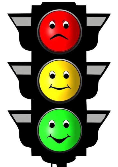a traffic light with three different faces on the red, green and yellow lights above it