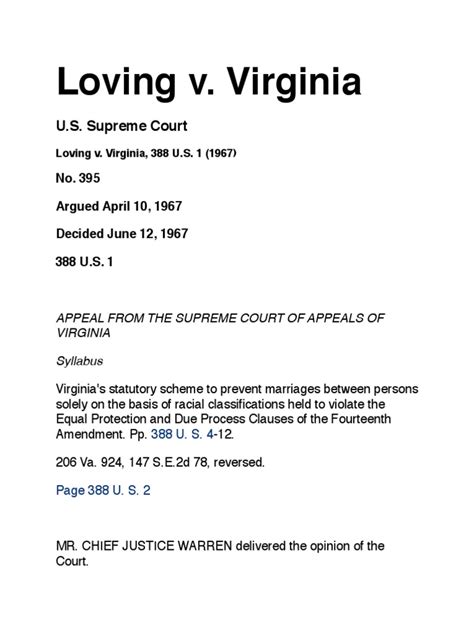 Loving Vs Virginia | PDF | Loving V. Virginia | Fourteenth Amendment To The United States ...