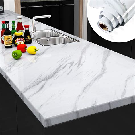 Buy Yenhome White Marble Contact Paper for Countertops Counter Top ...