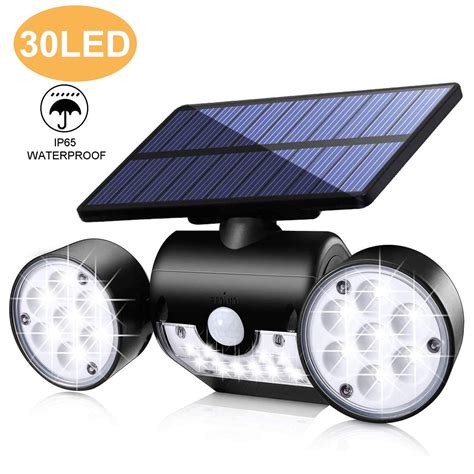 Motion Sensor Light Outdoor, 30 LED Solar Powered Wall Light with Dual Head Spotlights ...