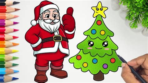 How to draw easy santa claus and christmas tree step by step | kids ...