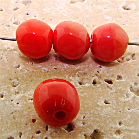 10MM CORAL GLASS BAROQUE ROUND BEADS - Lot of 12 10MM CORAL GLASS ...