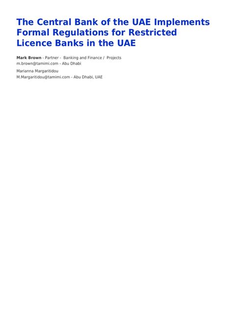 The Central Bank of the UAE Implements Formal Regulations for Restricted Licence Banks in the ...