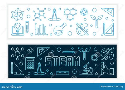 STEAM Vector Concept Modern Banners in Outline Style Stock Vector - Illustration of magnifier ...