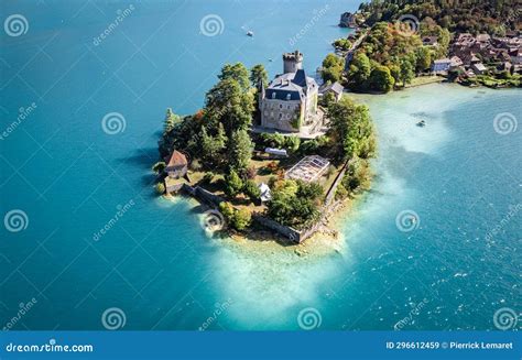 Aerial View of Duingt Castle or Chateau De Duingt in Annecy Lake, Haute Savoie, France Stock ...