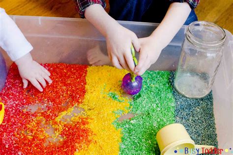 Rainbow Rice Sensory Bin - Busy Toddler