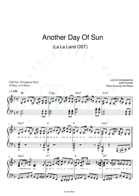 La La Land OST (라라랜드 OST) - Another Day Of Sun (Full Ver.) (Eb Key + F Key) Partition musicale ...