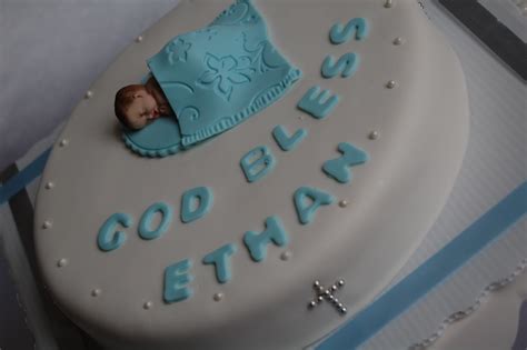 CUSTOMISED CAKES BY JEN: White and Blue Baby Boy Christening Cake