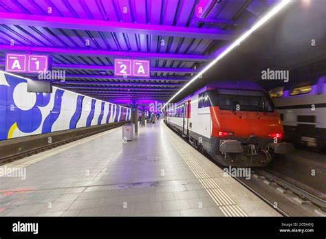 Zurich, Switzerland - July 22, 2020: InterRegio train at Zurich Airport railway station in ...