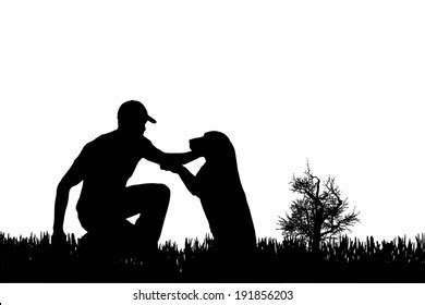 Vector Silhouette Man Dog On White Stock Vector (Royalty Free ...